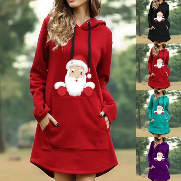 Christmas Santa Hooded Dress For Women Oversized Mini Dress-elleschic