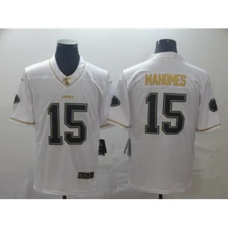 Men's Kansas City Chiefs #15 Patrick Mahomes White 2019 100th Season Golden Edition Limited Stitched NFL Jersey