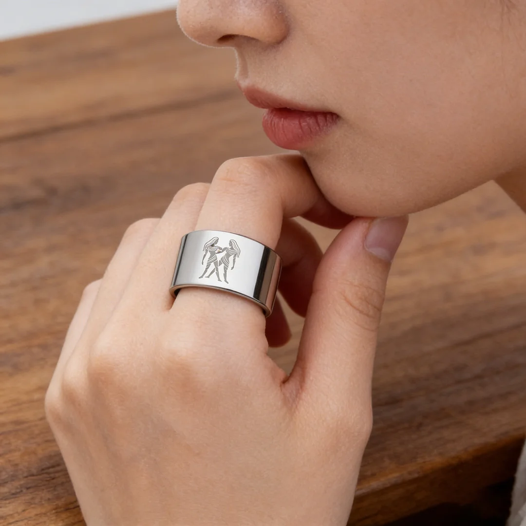 4MM 6MM 8MM 10MM Silver Flat Tungsten Carbide Rings Zodiac Gemini Laser Mens Womens Wedding Bands Comfort Fit