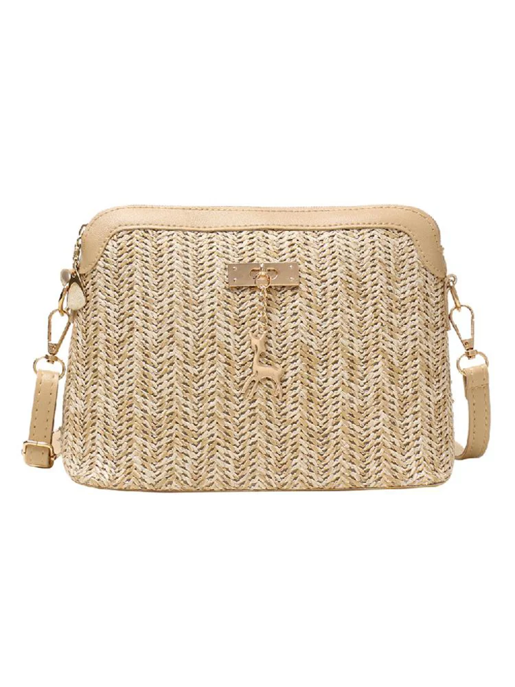 Fashion Straw Women Crossbody Bag Boho Beach Shoulder Handbag (Light Brown)