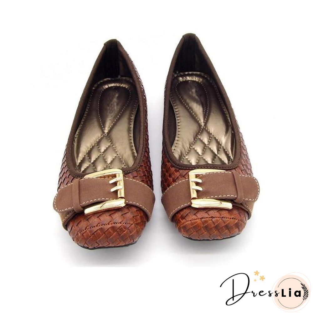 Women's Loafers Flats Buckle Knitted Flat Heel Soft Bottom Boat Shoes