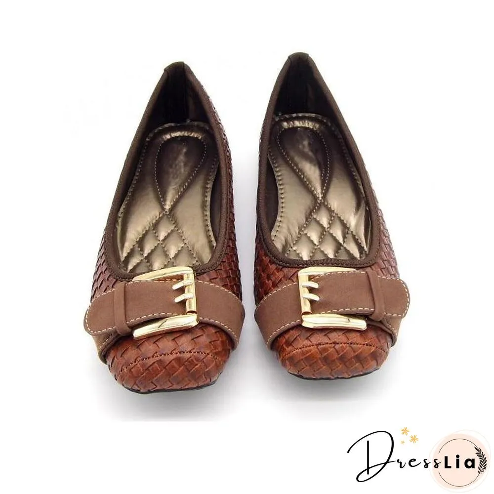 Women's Loafers Flats Buckle Knitted Flat Heel Soft Bottom Boat Shoes