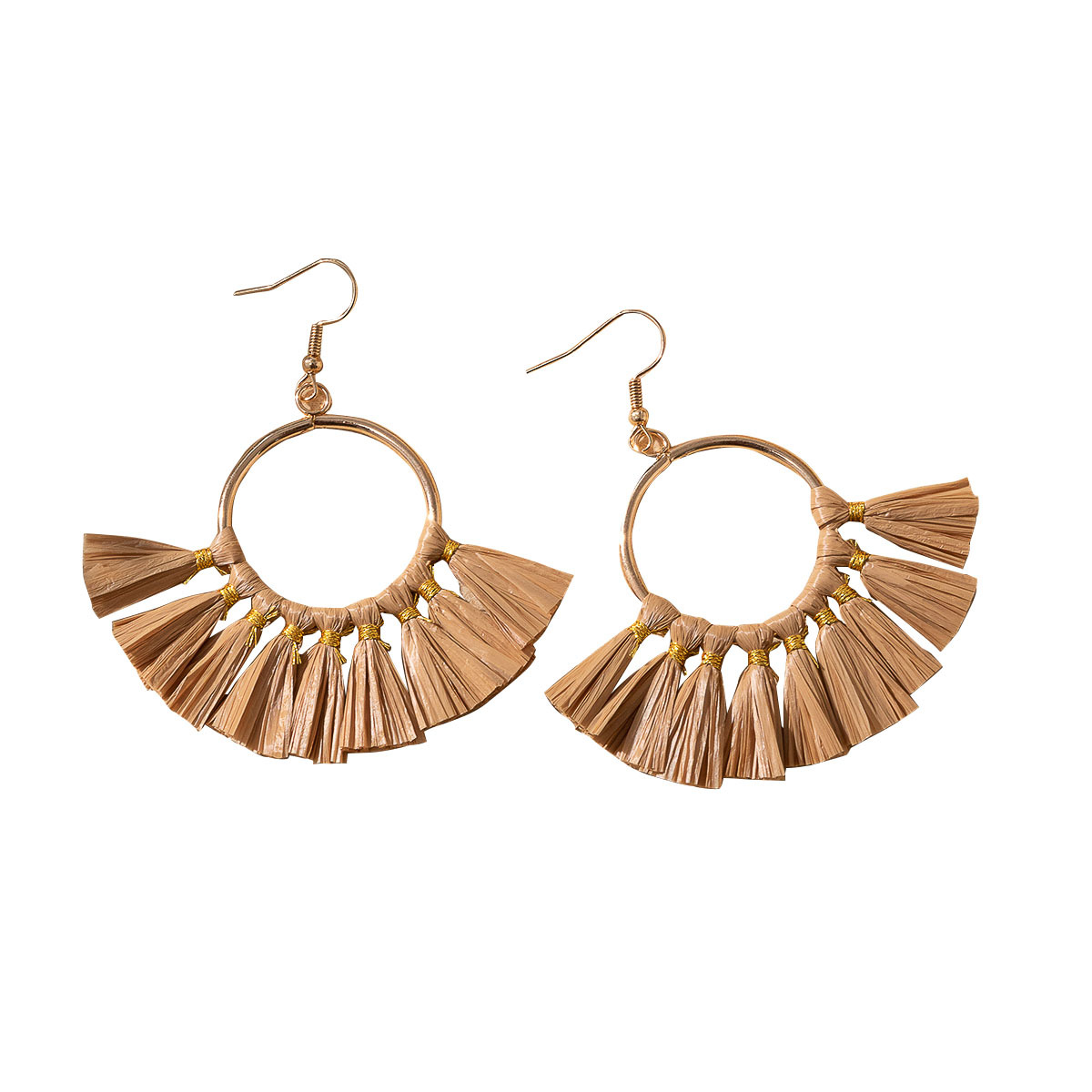 Women's Holiday Bohemian Style Raffia Braided Tassel Earrings