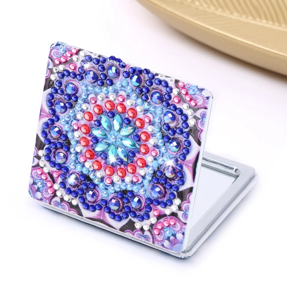 DIY Mandala Diamond Painting Makeup Compact Mirror Portable Folding Purse Mirror