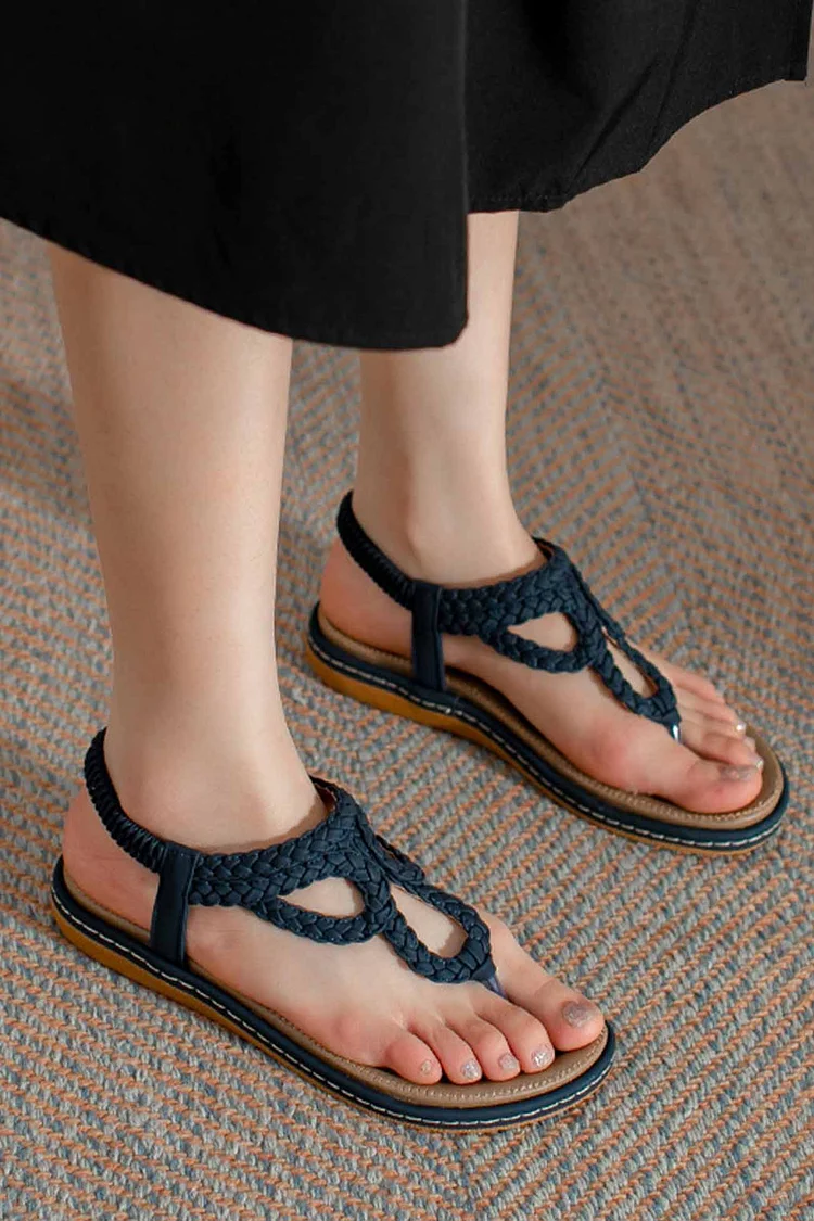 Woven Ankle Strap Thong Sandals