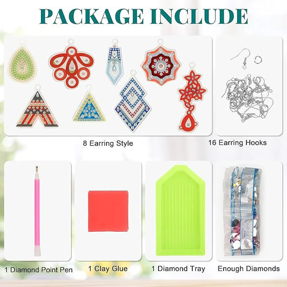 8Pairs Double Sided Diamond Painting DIY Earring Making Kit for Women Girls