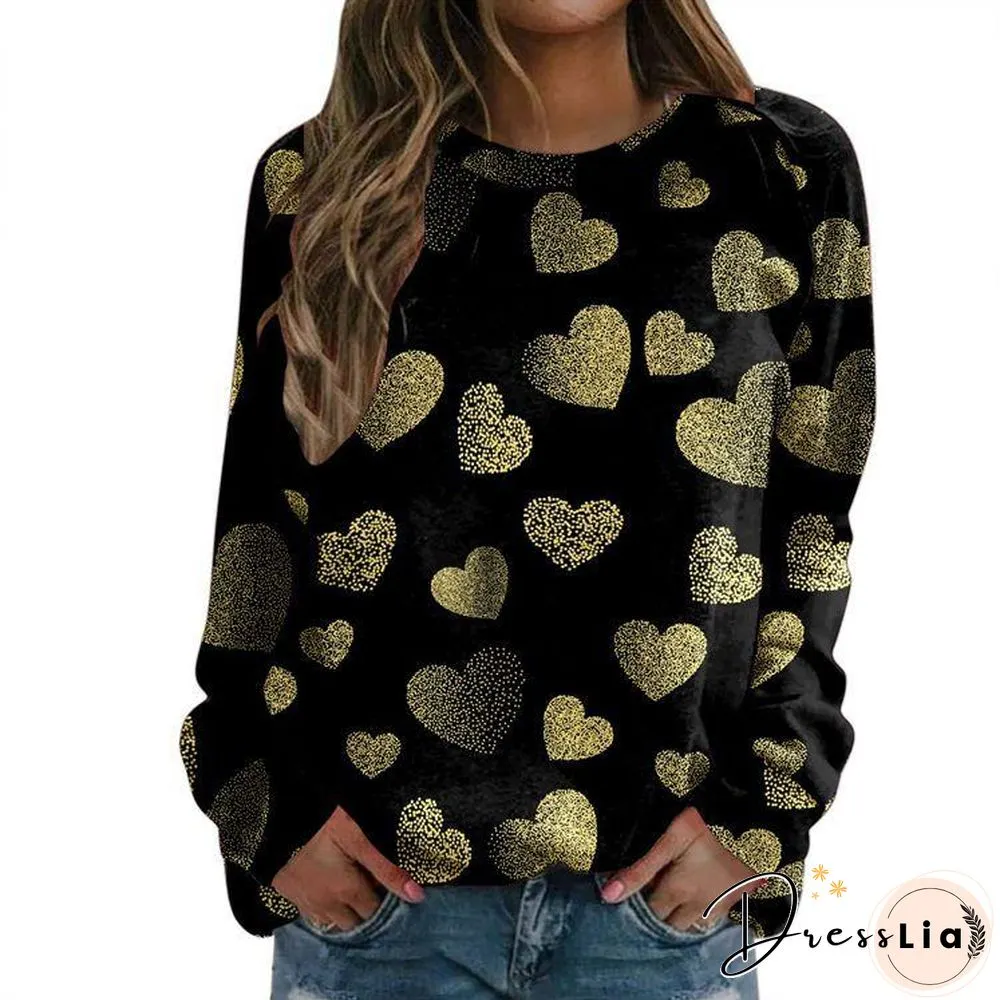 Women Leisure Heart Pattern Top