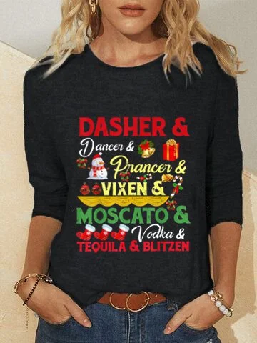 Dasher Dancer Prancer Vixen Moscato Vodka Tequila Blitzen Letter Cotton Blends T-Shirt