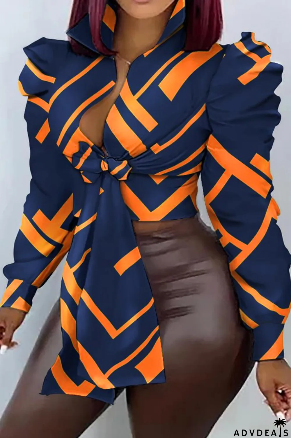 Yellow Casual Print Patchwork Shirt Collar Tops