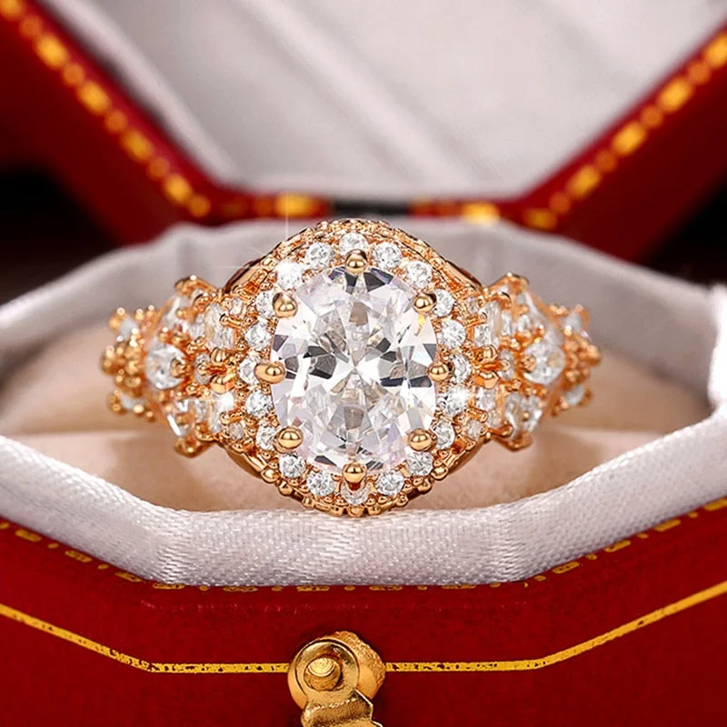 Huitan Aesthetic Flower Band Gold Color Rings Women for Wedding Party Luxury Inlaid CZ Brilliant Bridal Rings New Trendy Jewelry