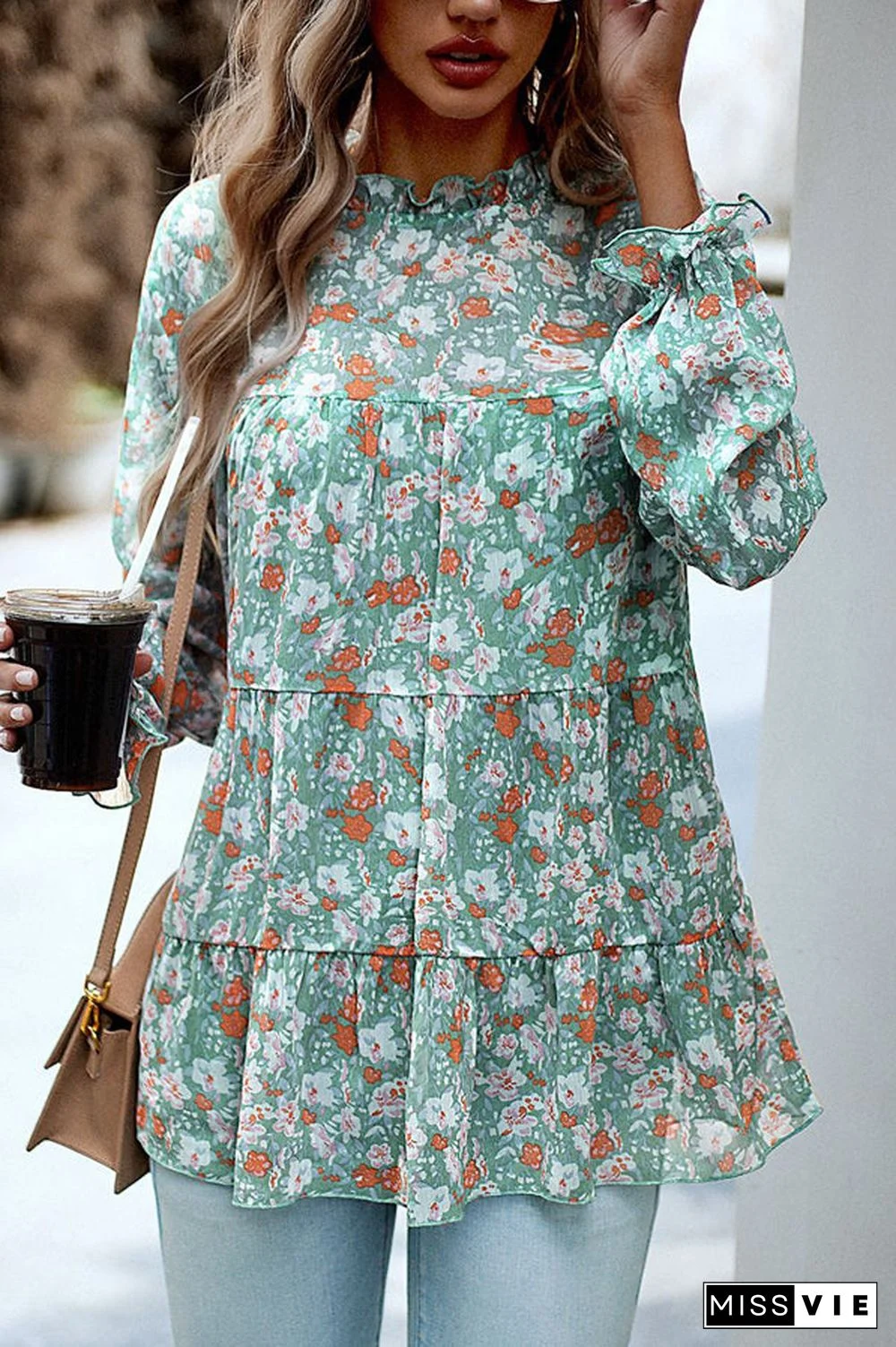Long Sleeve Floral Print Casual Tops