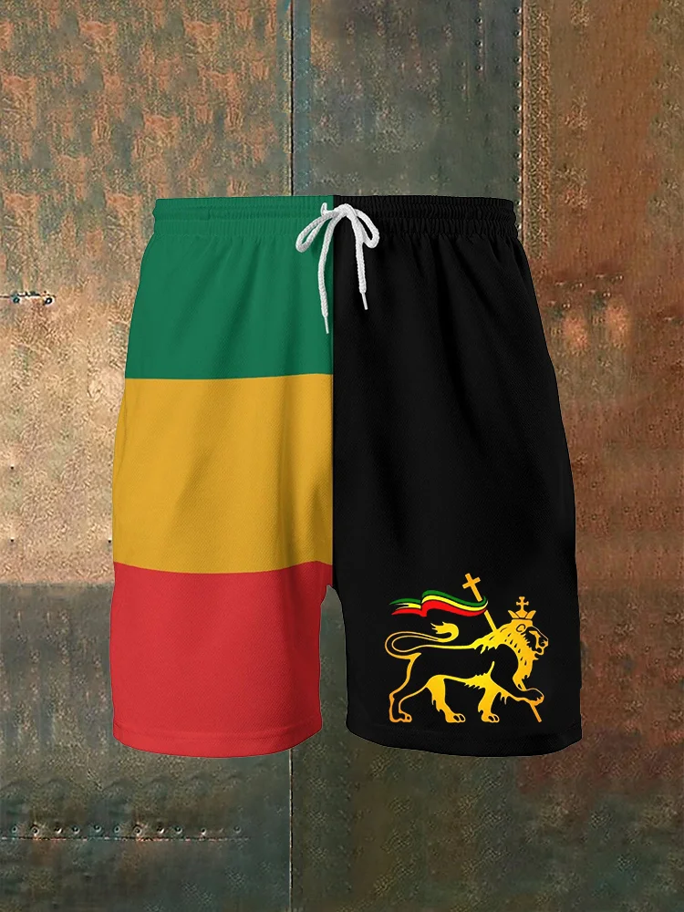 Men's Reggae Lion Art Print Casual Sports Shorts