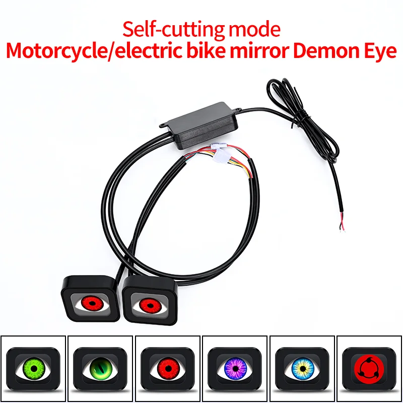 6 Modes Motorcycle Dynamic LED Devil Eyes Decorative Blink Lamp Rearview Mirror Modified Demon Eye Light for Bikes Scooters