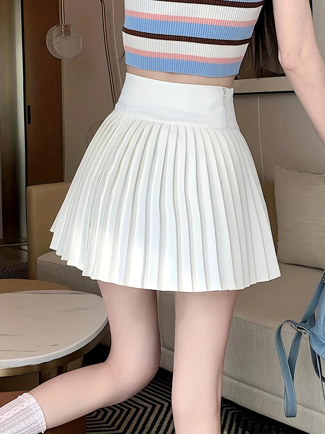 Women's Pleated Skirt - Preppy Style Lightweight White Skirt For Casual, S & Outdoor | Machine Washable, Youthful Flared Design, 3-Season Versatile Skirt For Daily Wear, Casual Outings, Nontransparent Fabric, Lifestyle, Y Look, Easy Care, Women | IFYHOME