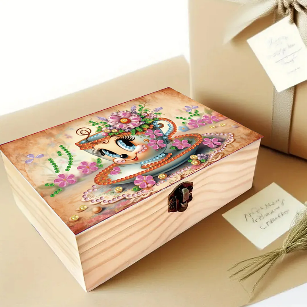 1Pc DIY Diamond Painting Wooden Storage Box Jewelry Box Kits (MZH031)