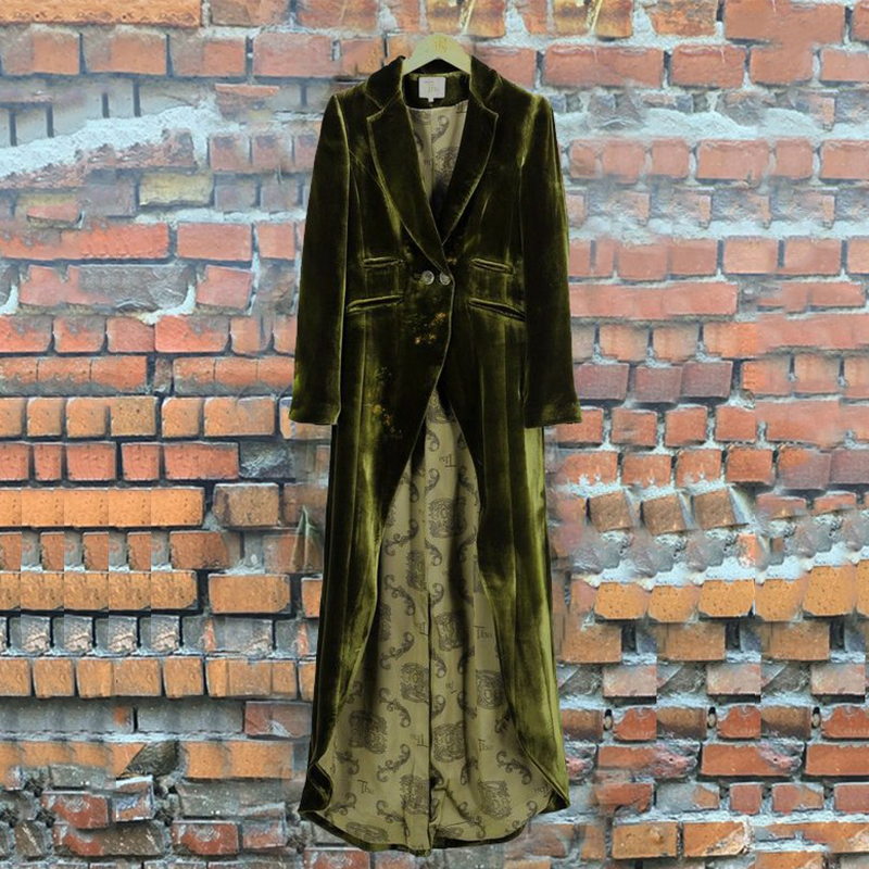 Vintage Velvet Paneled Long Sleeve Coat