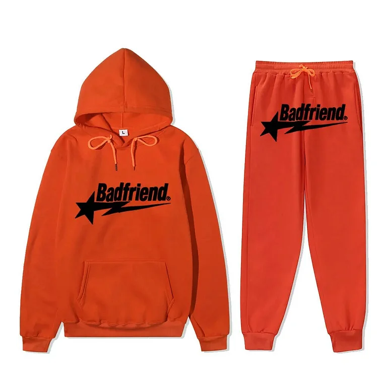 Autumn and winter new dark gothic five-pointed star print hooded sweater pants suit men and women casual sports suit sweatpants