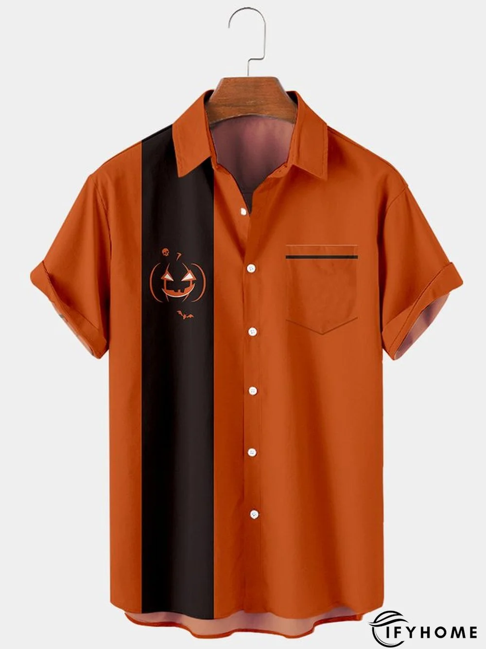 Men's Halloween Pumpkin Print Casual Breathable Short Sleeve Shirt | IFYHOME