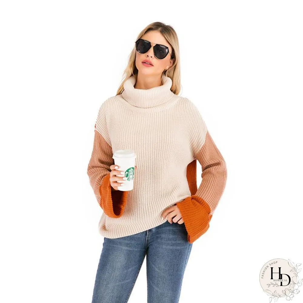 Three Color Block High Collar Sweater