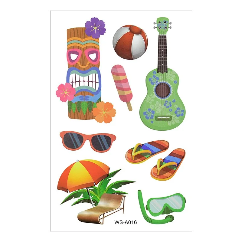 10Sheets Hawaiian Party Aloha Temporary Tattoo Sticker Waterproof Tropical Flamingo Party Luau Summer Beach Birthday Decorations