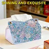 (24cm)Ice Blue Floral Butterfly 24cm DIY Diamond Painting Rhinestones Decorative Tissue Box Reusable Crystal Mosaic PU Tissue Holder for Home Car Desk Decoration Craft