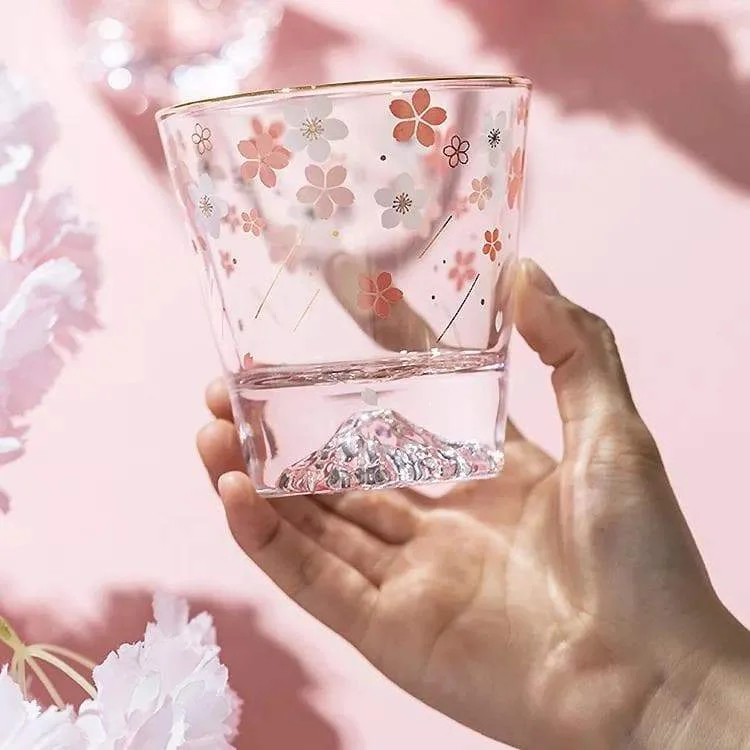 Cherry Blossom Season Mount Fuji Aesthetic Sakura Crystal Glass Mug SP16060