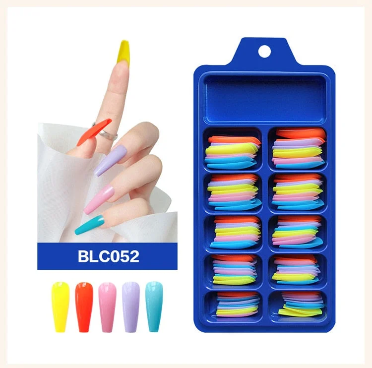 100pcs/set 10 Sizes Full Cover False Nail Tips Ballerina Coffin Fake Nails Square Stiletto French Acrylic Press On Nails-Nail Inspo