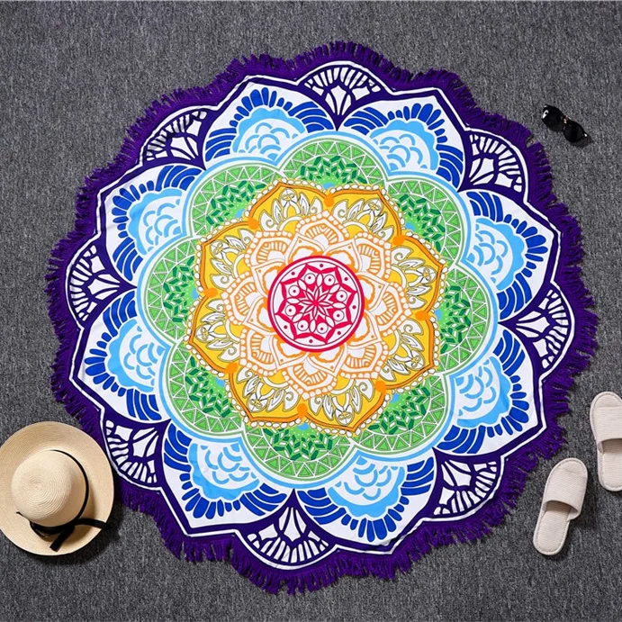 Olivenorma Polygonal Print Tassel Round Blanket Yoga Mat