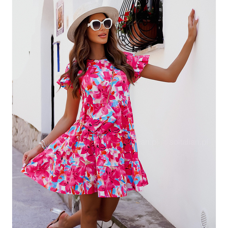 Retro Printed Frilled Dress