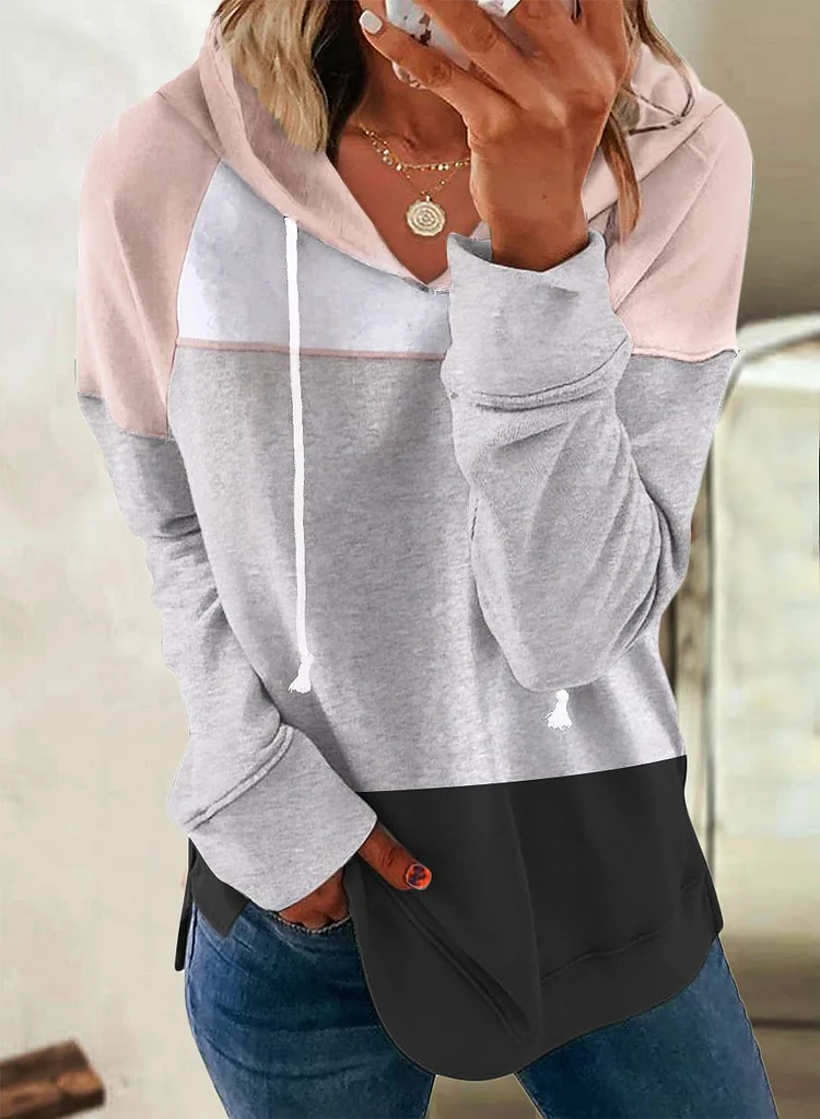 Casual Color Block Autumn Polyester Micro-Elasticity Loose Long Sleeve Regular Size Sweatshirts For Women