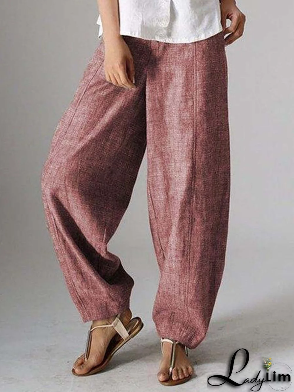 Solid Color Casual Plain Linen Pants