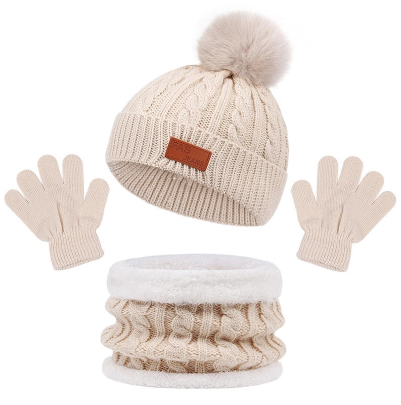 Autumn And Winter Children’s Warm Knitted Hat Scarf Gloves Three-piece Set Baby Outdoor Cold-proof Wool Hat Three Pieces