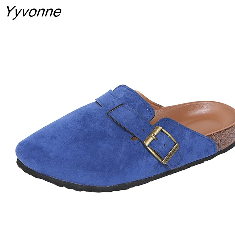 Yyvonne Couple Slippers Woman Man Cork Birken Sandals Luxury Brand Design Buckle Strap Flat Footbed Loafer Mules
