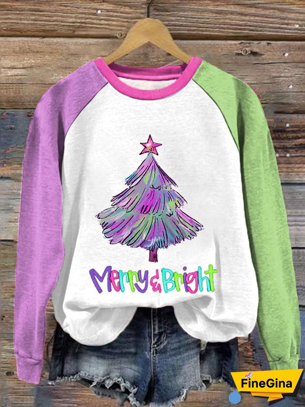 Women's Merry And Bright Christmas Tree Print Casual Sweatshirt