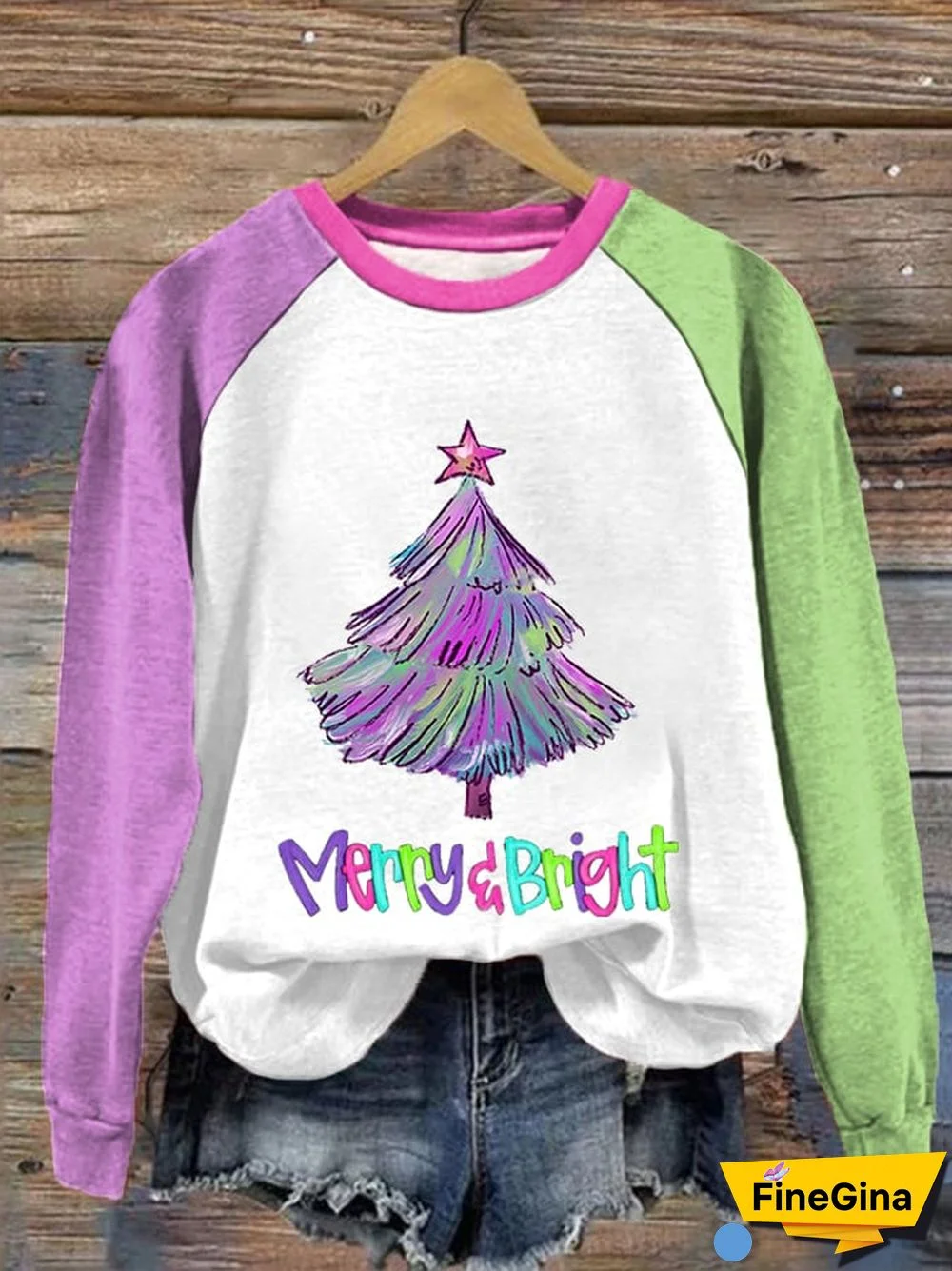 Women's Merry And Bright Christmas Tree Print Casual Sweatshirt