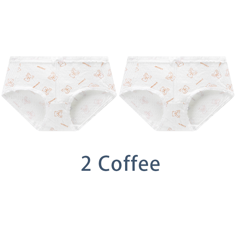 Alccn 2PCS/Set Women Cotton Panties Girls Cute Bear Briefs Bow Mid Waist Underpants Girls Cartoon Underwear Female Sweet Lingerie