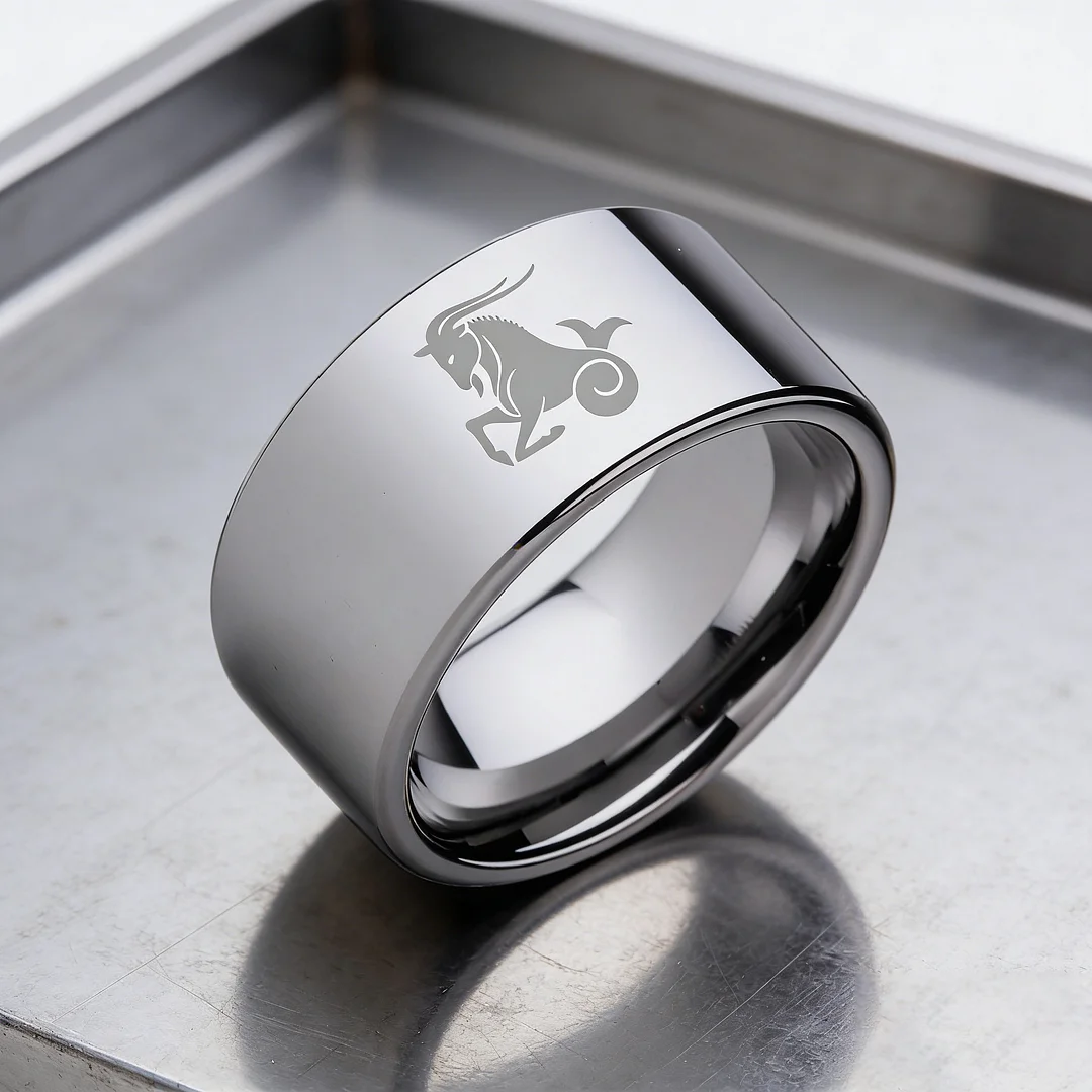 4MM 6MM 8MM 10MM Silver Flat Tungsten Carbide Rings Zodiac Capricorn Laser Mens Womens Wedding Bands Comfort Fit