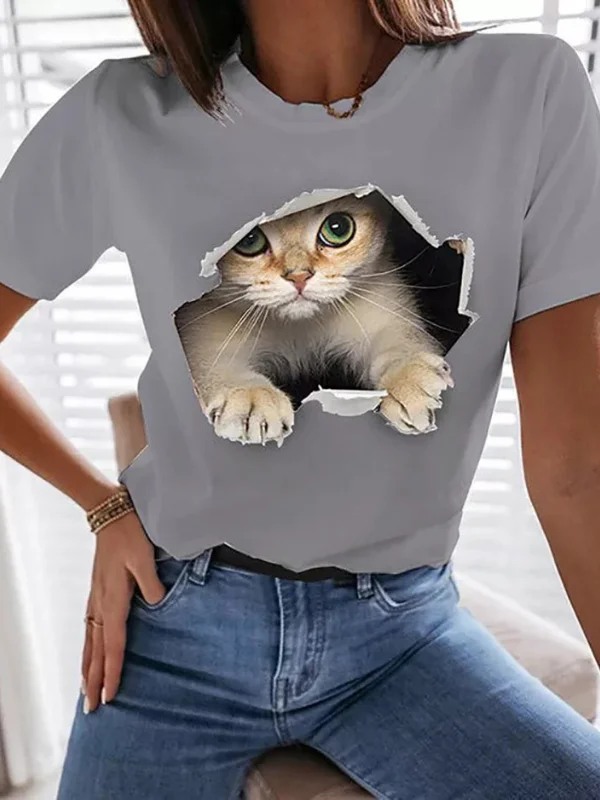 Cute Cat Printed Casual Tee