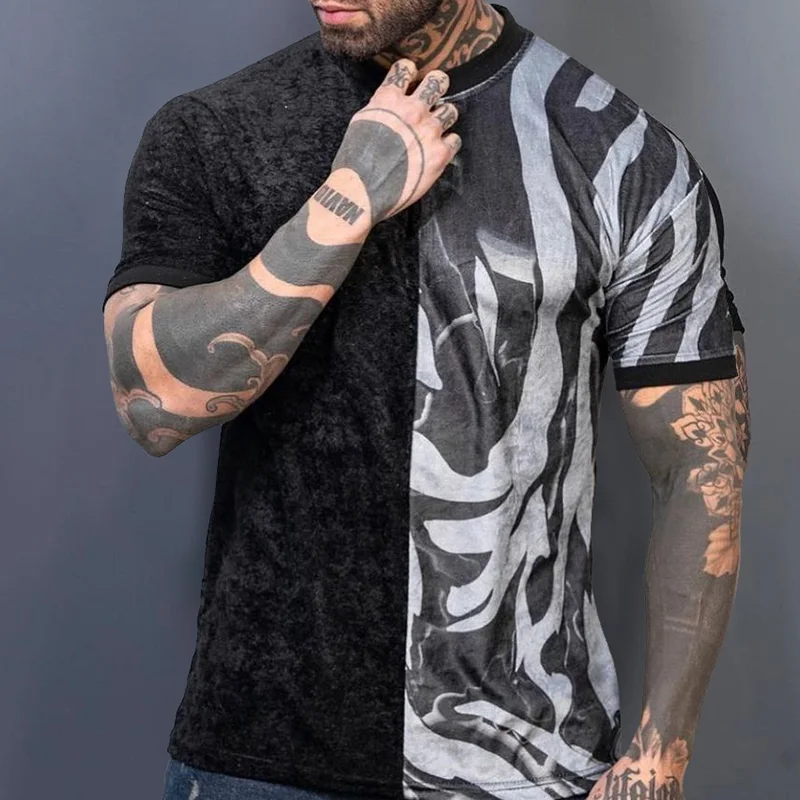 Men's Casual Zebra Patterns Collage Slim Fashion Short Sleeve T-Shirt