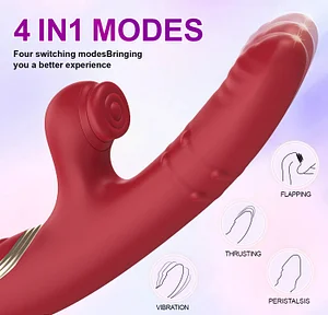 Flapping Clit Stimulator Heating Thrusting Dildo Vibrator With Rotating Beads