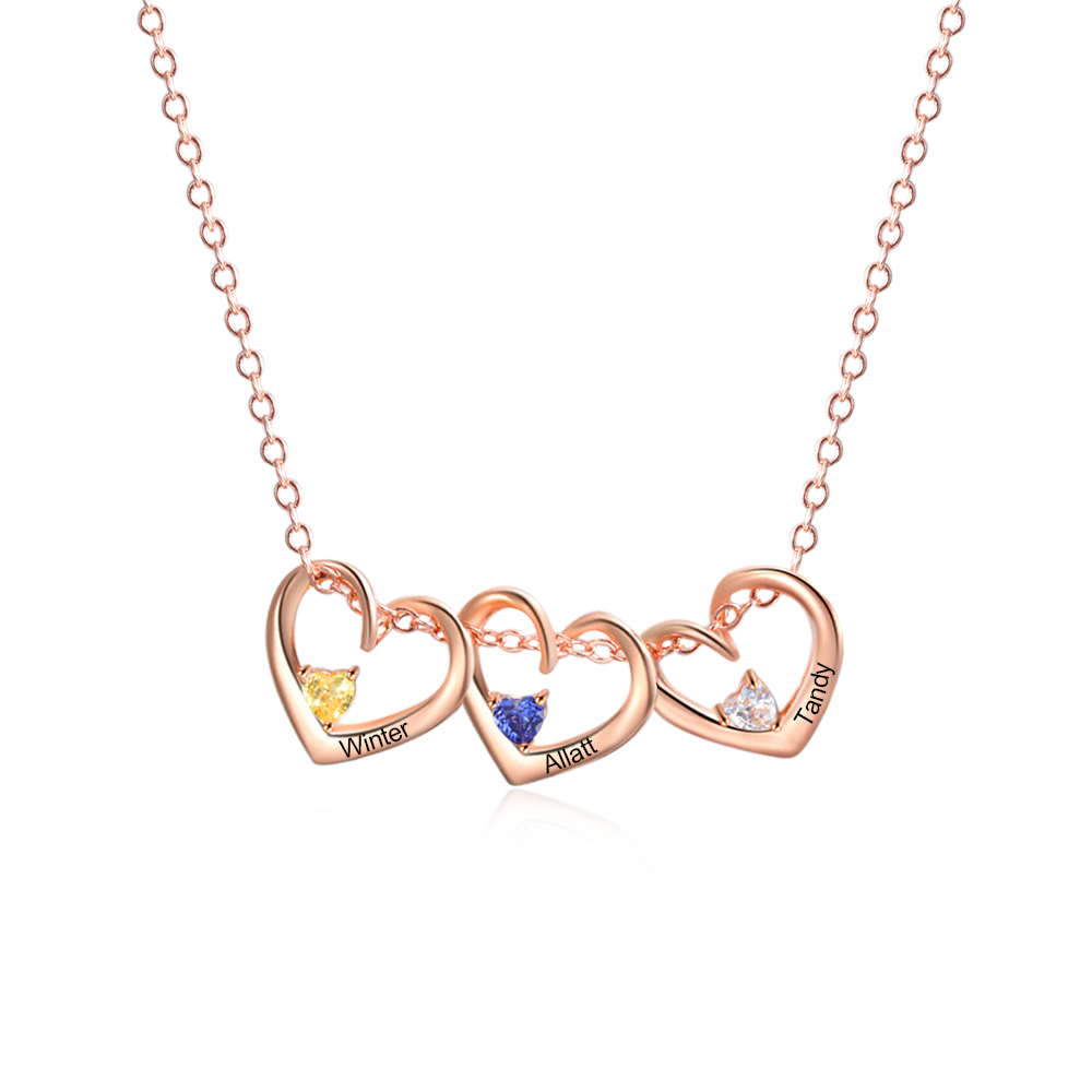 Personalised Heart Pendant Necklace Custom 3 Names & 3 Birthstones Necklace Gifts for Her-Jessemade AU