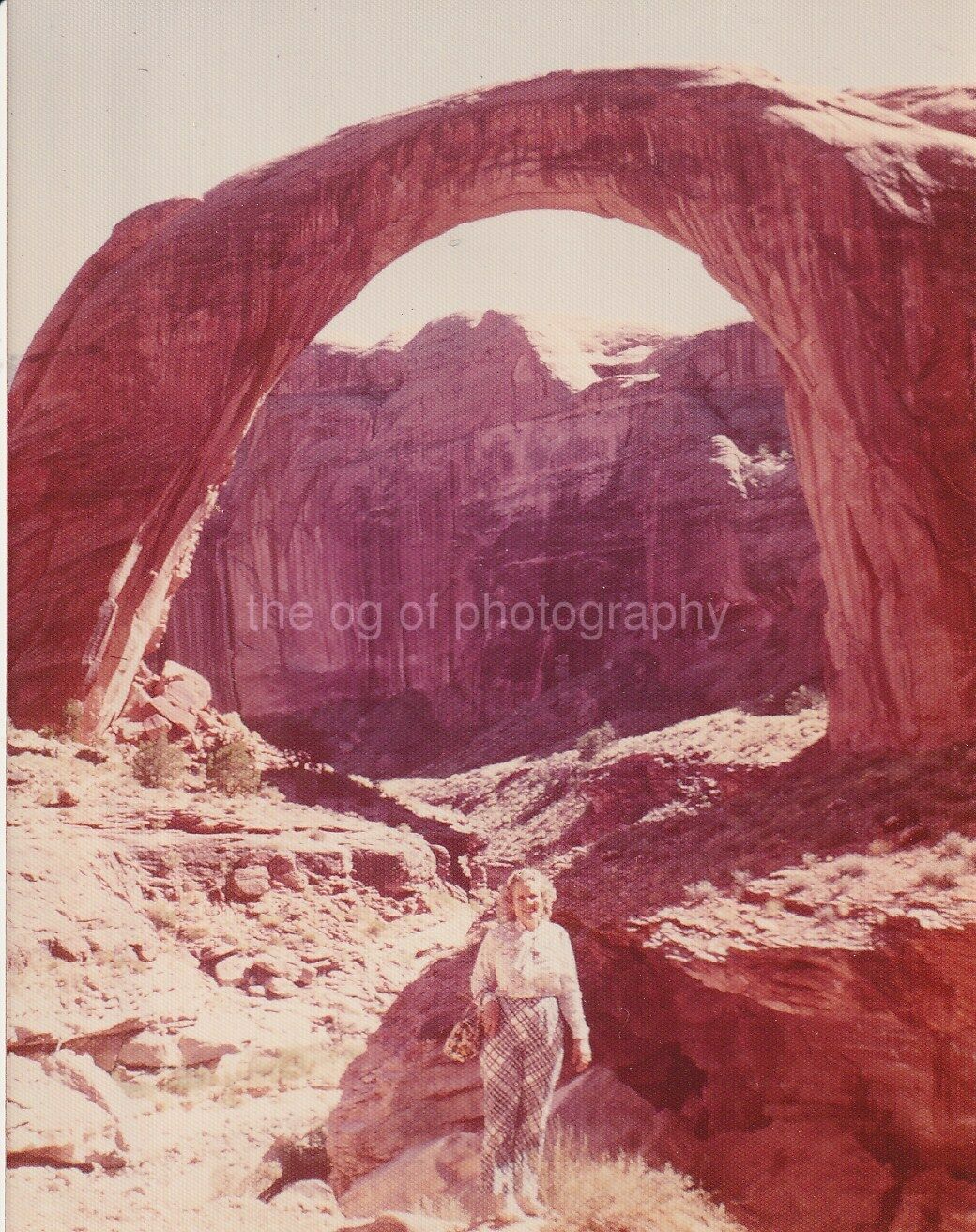 FOUND Photo Poster painting Tourist In The American West NATURAL ARCH Woman ORIGINAL Lady 97 5 L