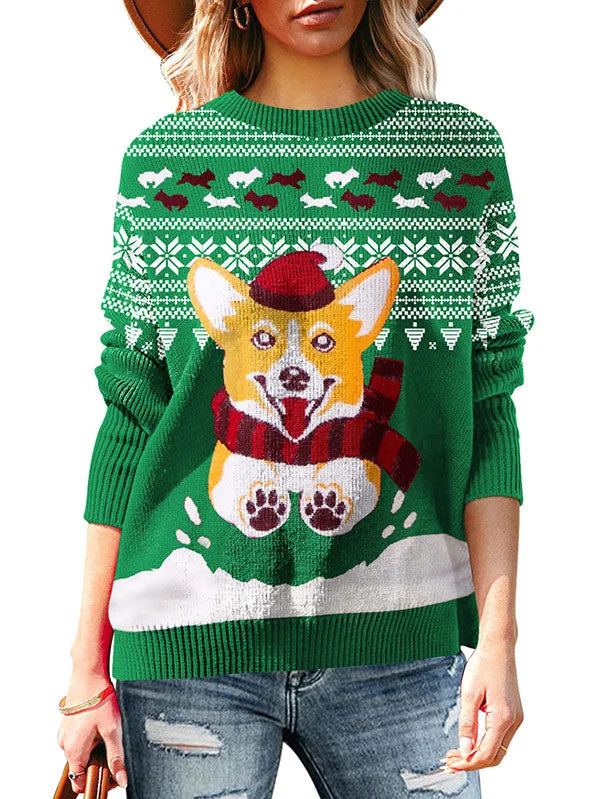 Womens Funny Christmas Sweaters Animal Pattern Ugly Xmas Pullover Tops-elleschic
