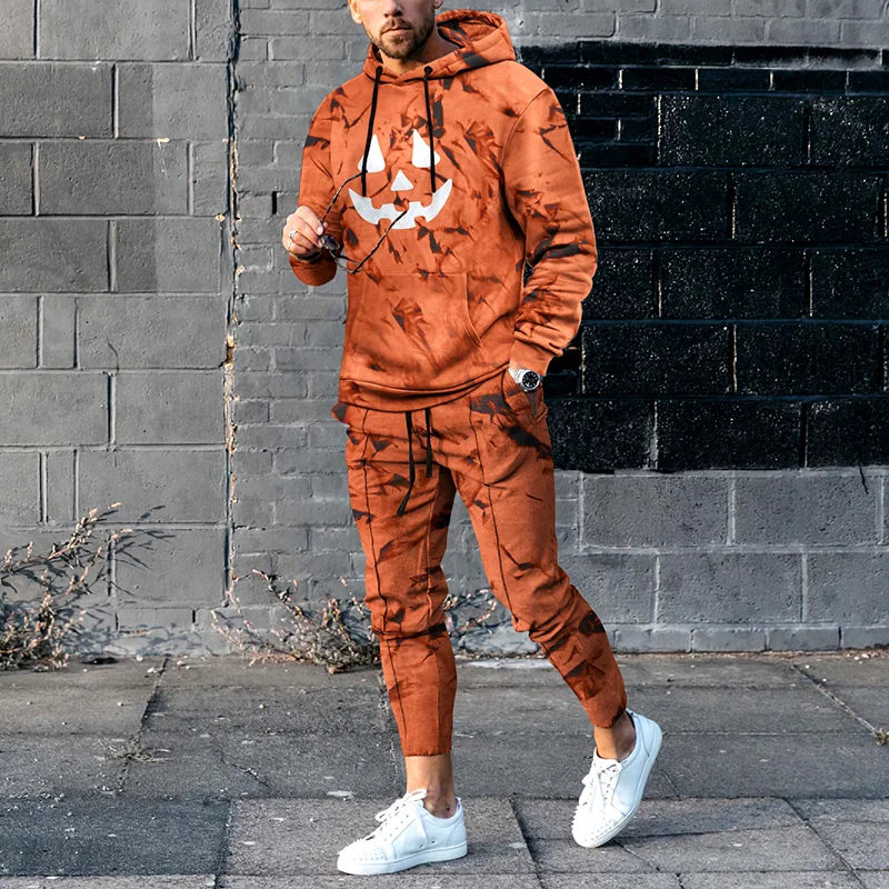 Halloween Pumpkin Emoji Tracksuit Two Piece Set