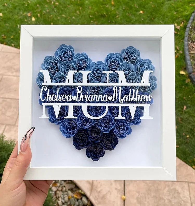 MUM Heart Shaped Monogram Flower Shadow Box Gift For Mothers