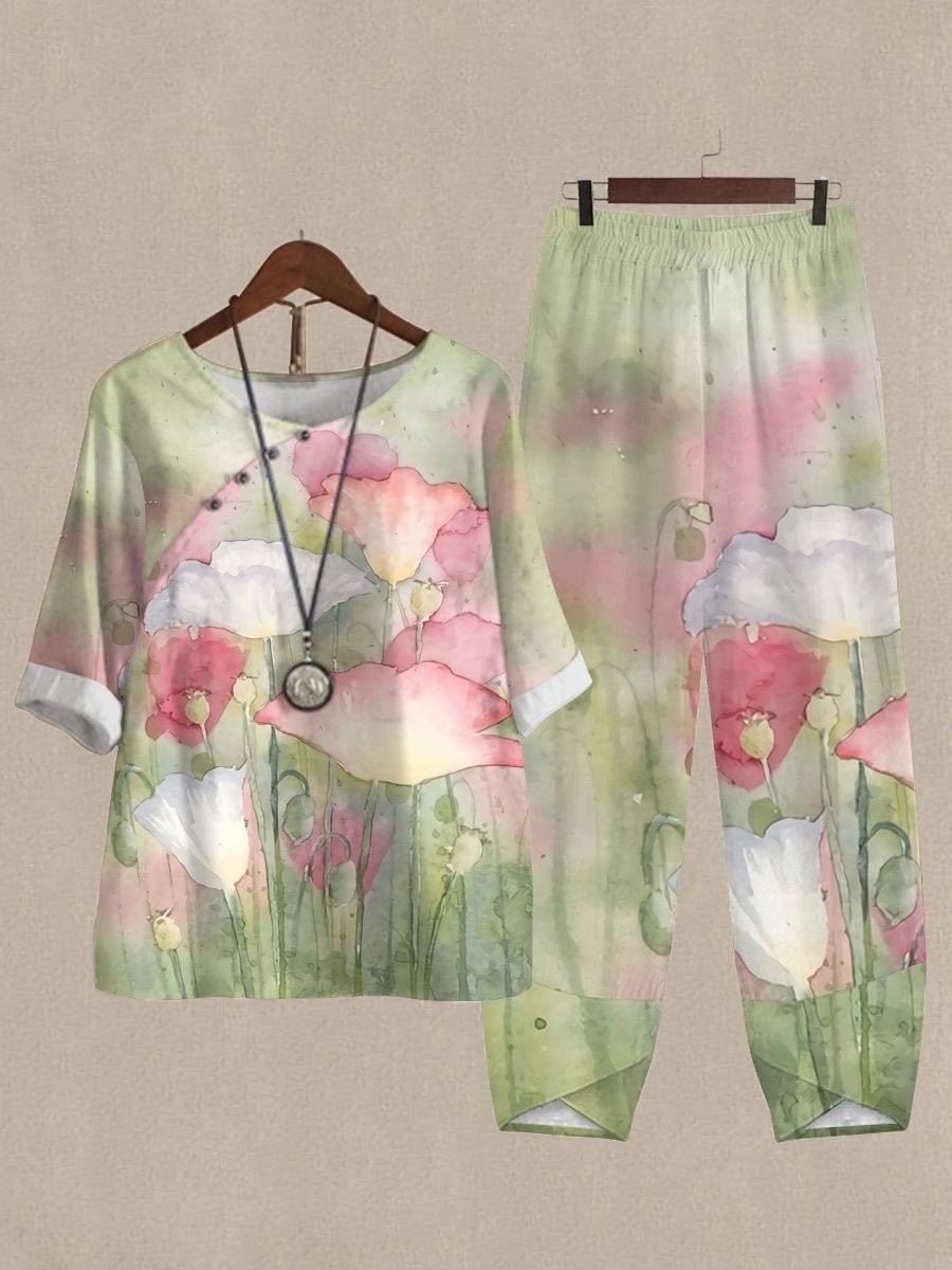 Watercolor Poppy Floral Print Set of Two