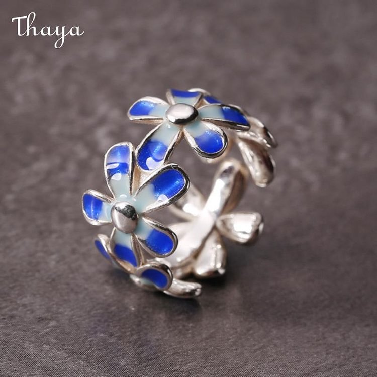 Thaya 925 Silver Blue Flower Drip  Ring