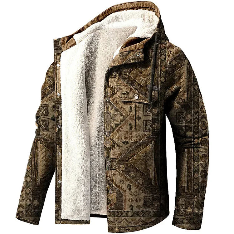 Men's Vintage Thick Hood Plush Pocket Tactical Jacket