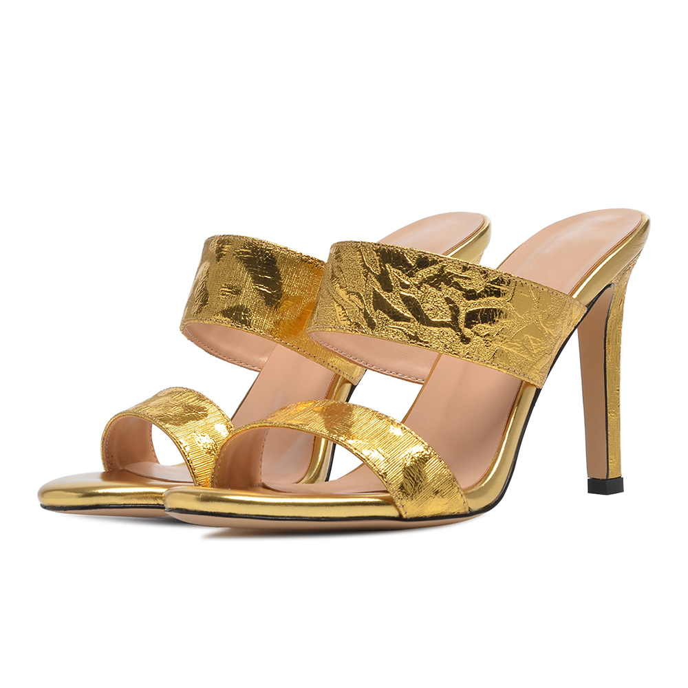 Yellow Open Toe Sandals Round Toe Block Heel Mules