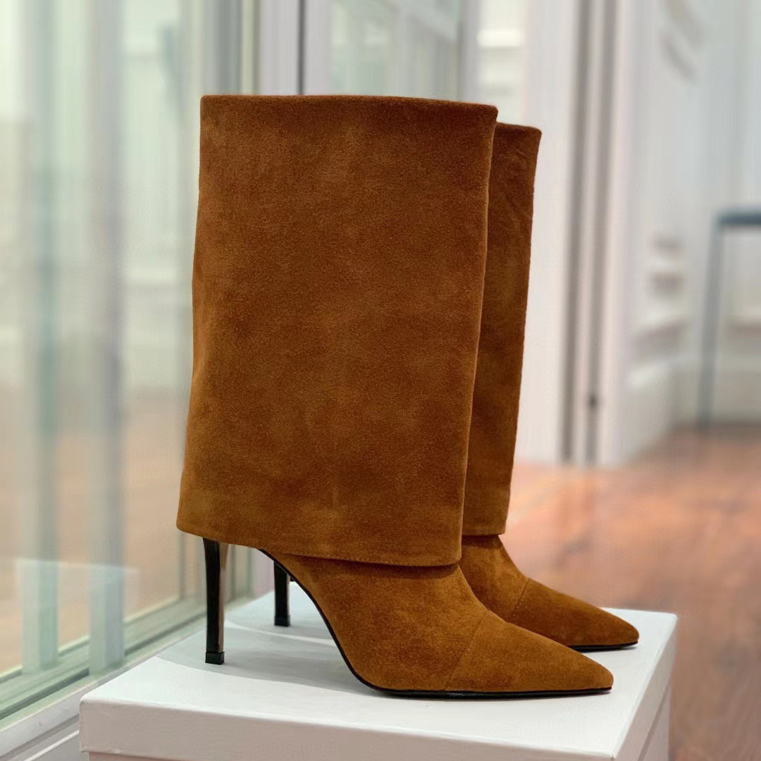 100mm Women's Pointed Toe Stiletto Heel Ankle Boots Suede Boots-MERUMOTE